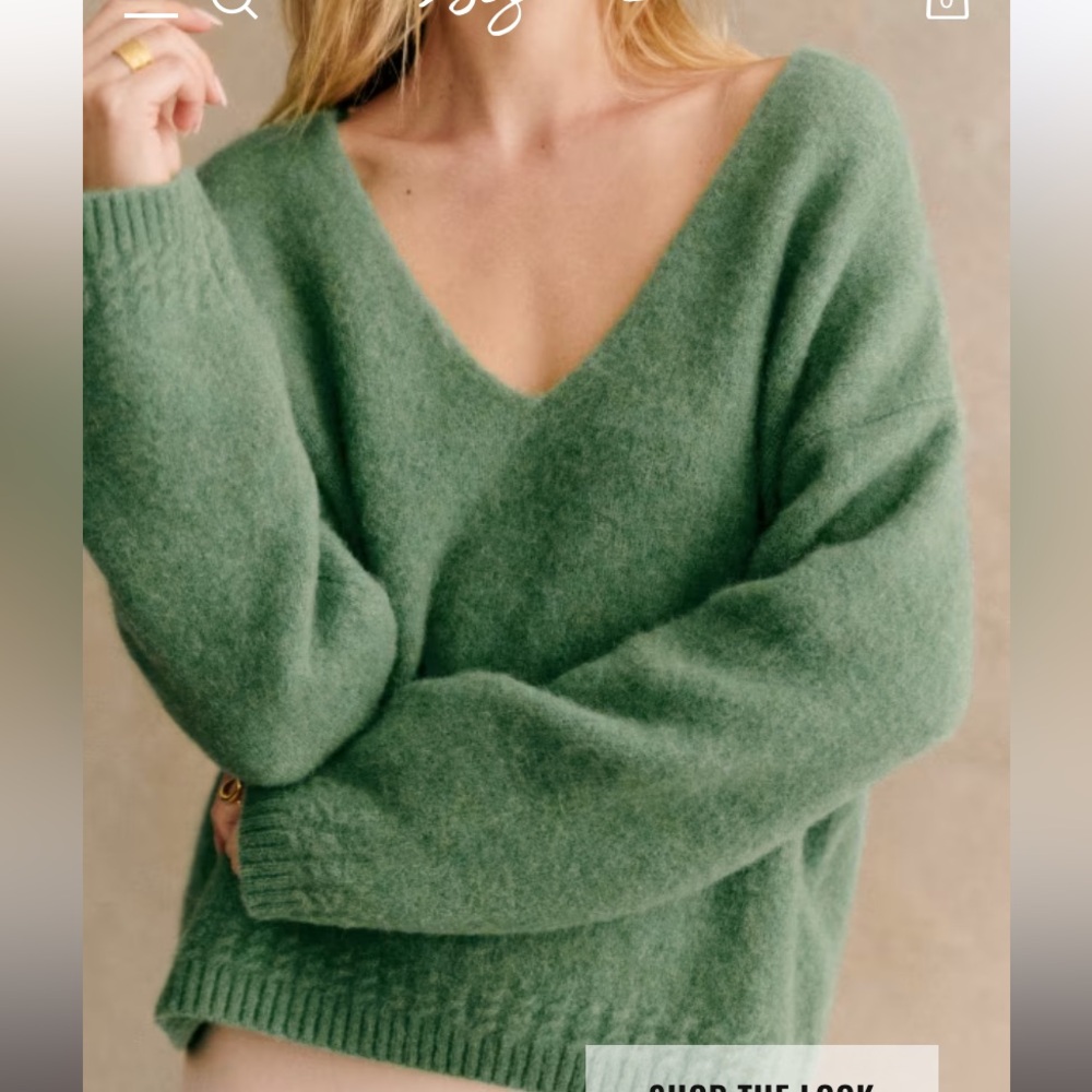 Sezane Green V-Neck Sweater